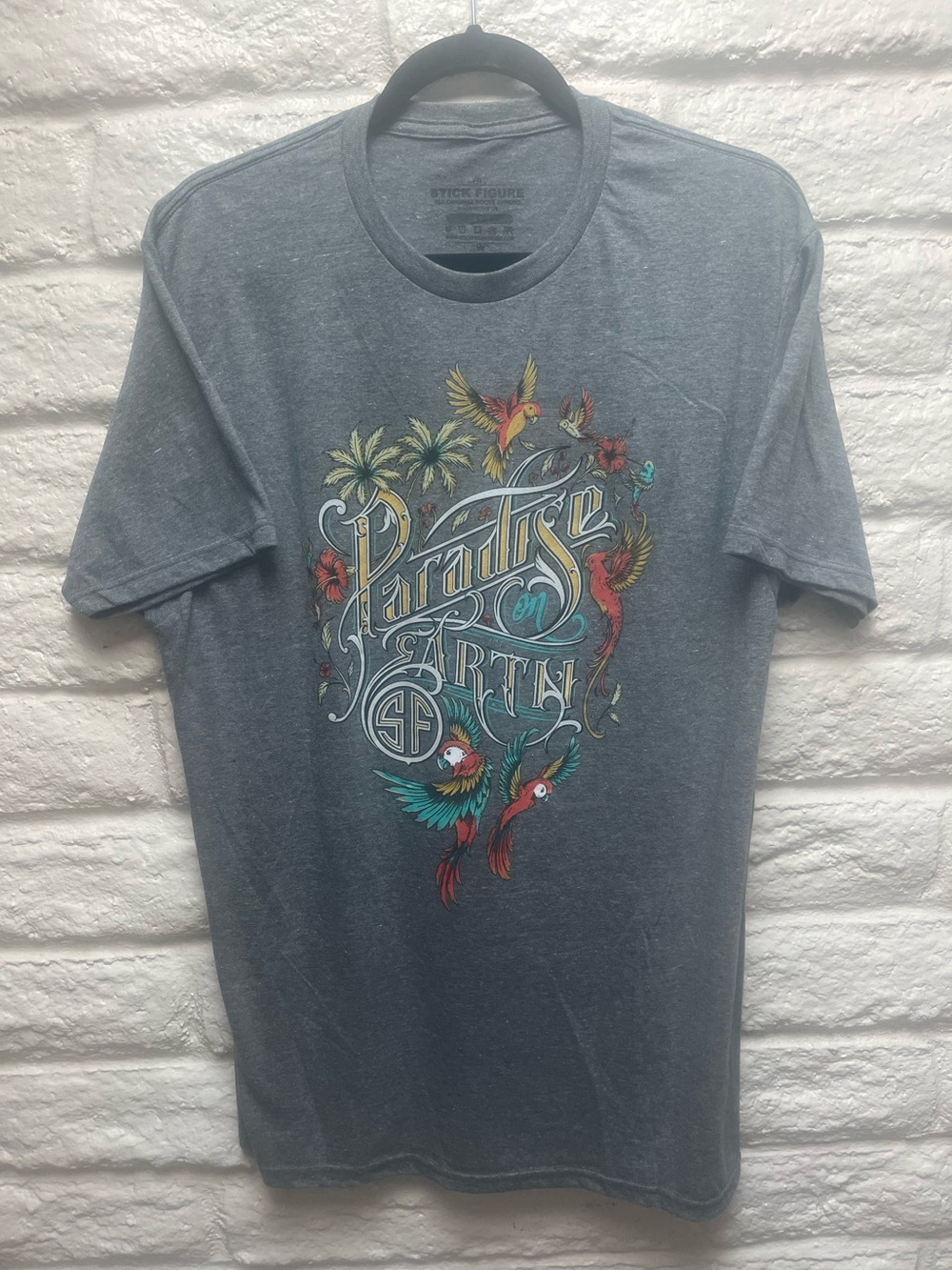 Stick Figure: Paradise on Earth Graphic Tee - Grey Heather with Tropical Birds